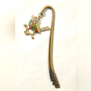 Lovely Brushed Brass Bookmark - Shepard's Hook w/ Cloissane Bird